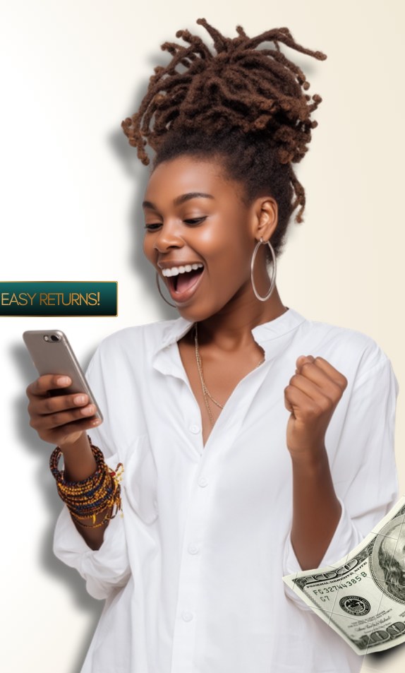 Happy client checking her refund on a phone